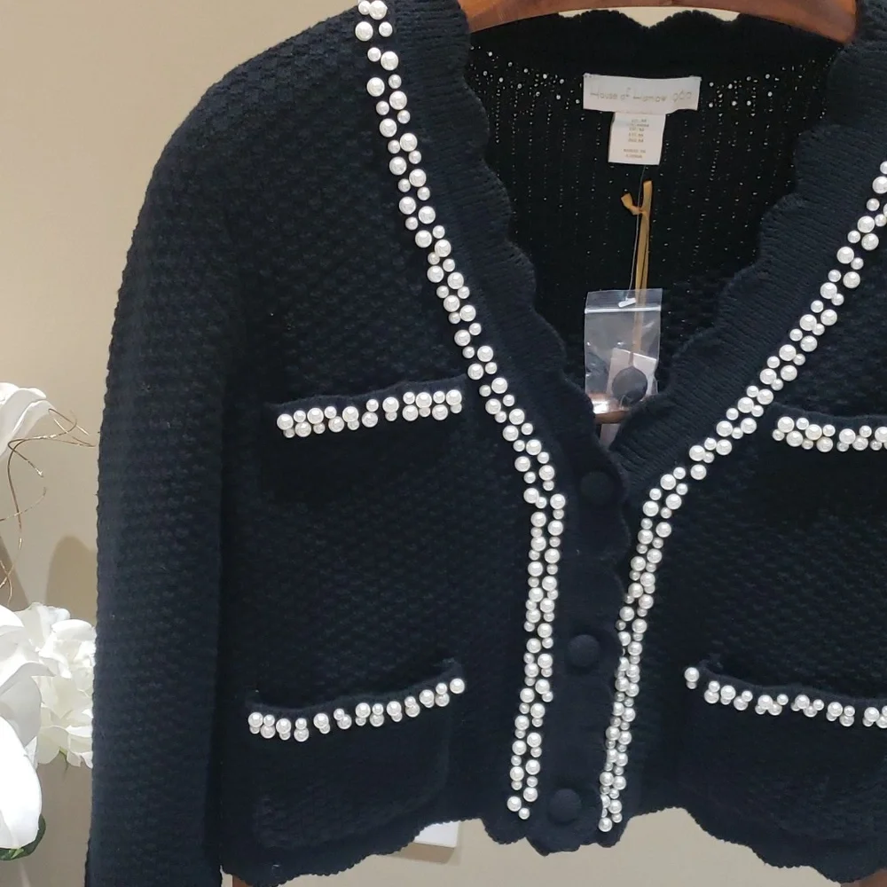Nwt medium House of Harlow black sweater with pearls - Picture 12 of 15